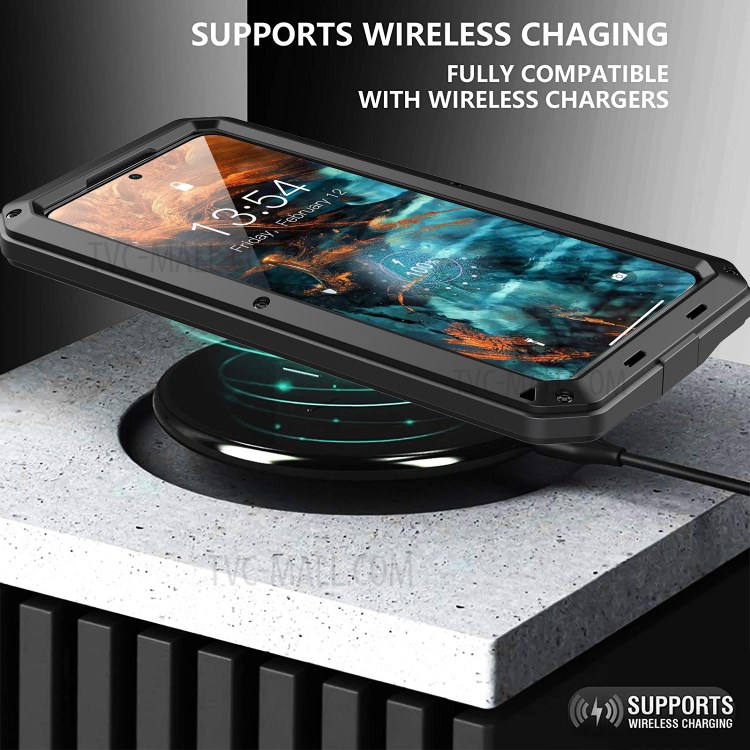 Silicone Metal Tank Shockproof Phone Cover with Tempered Glass Film for Samsung Galaxy S21 5G - Black-5