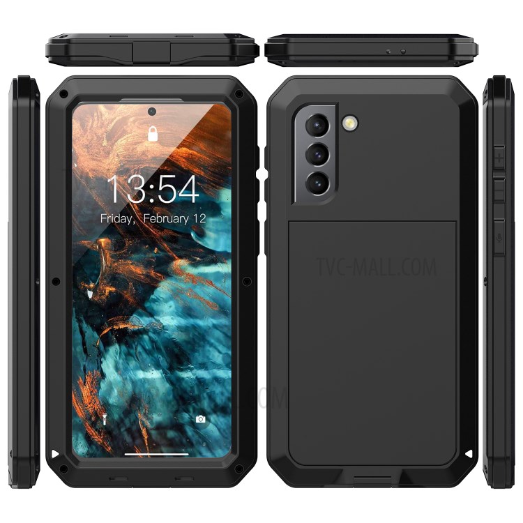 Silicone Metal Tank Shockproof Phone Cover with Tempered Glass Film for Samsung Galaxy S21 5G - Black-6