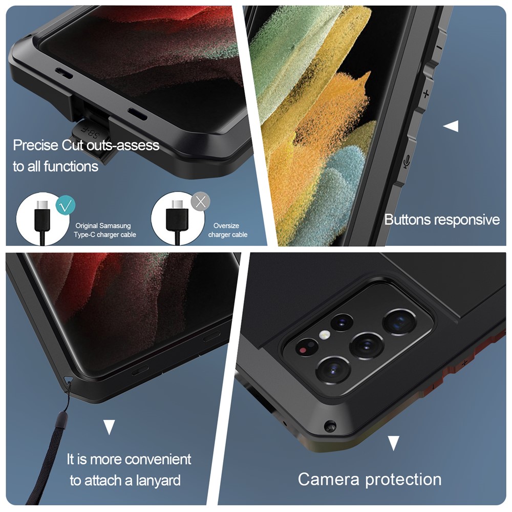 Shockproof Tank Hybrid Phone Case Cover with Tempered Glass Film for Samsung Galaxy S21 Ultra 5G - Black-2