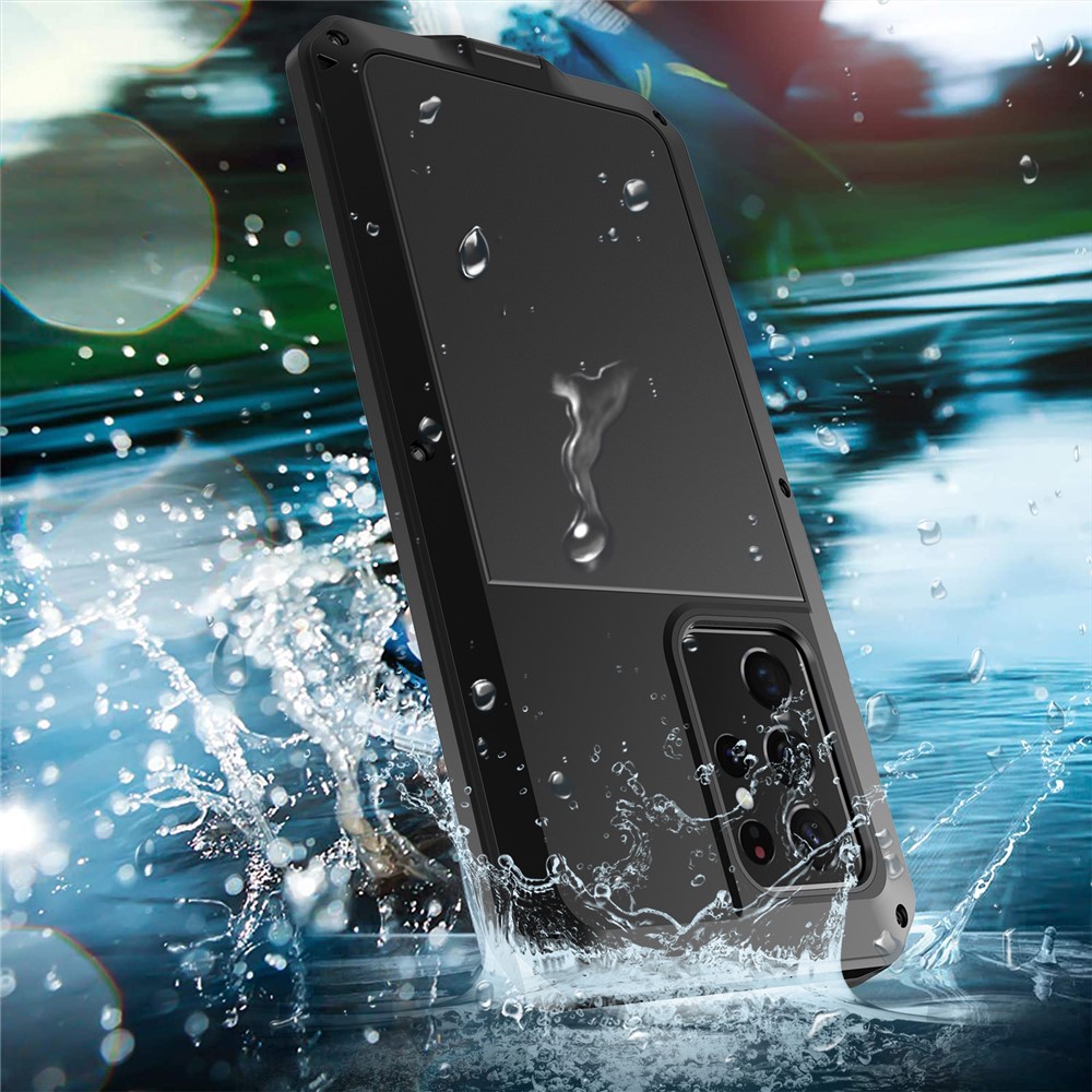 Shockproof Tank Hybrid Phone Case Cover with Tempered Glass Film for Samsung Galaxy S21 Ultra 5G - Black-3