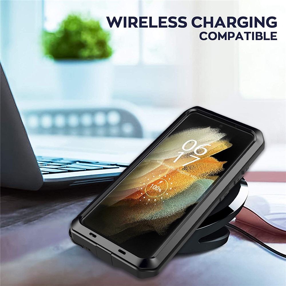 Shockproof Tank Hybrid Phone Case Cover with Tempered Glass Film for Samsung Galaxy S21 Ultra 5G - Black-4
