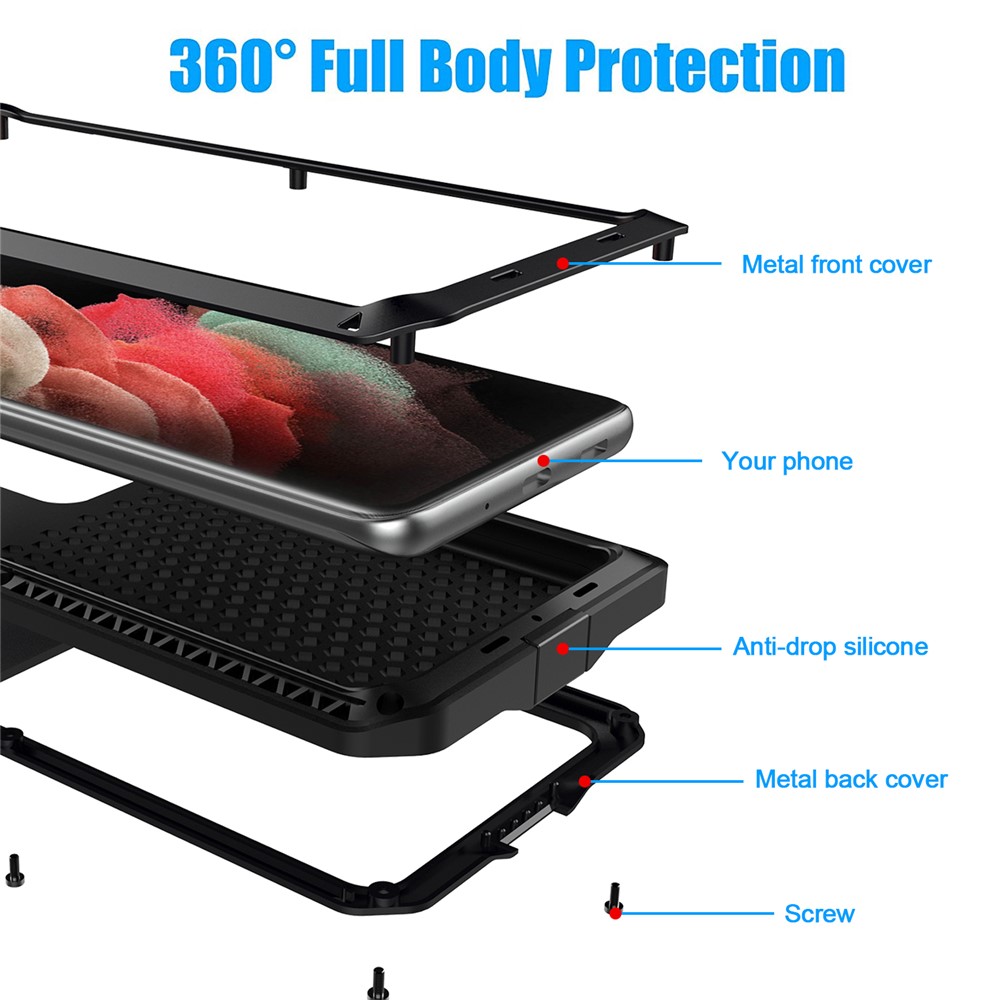 Shockproof Tank Hybrid Phone Case Cover with Tempered Glass Film for Samsung Galaxy S21 Ultra 5G - Black-6