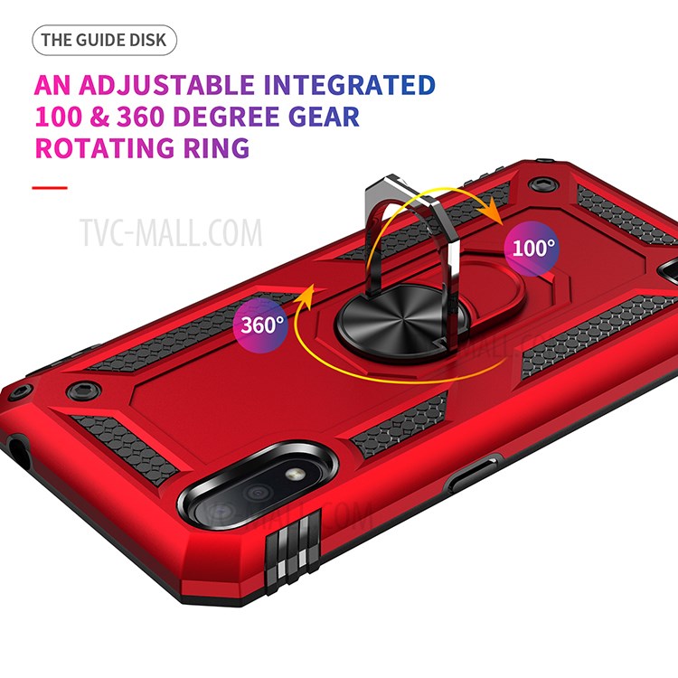 Hybrid PC + TPU Phone Case Shell Anti-Fall Finger Ring Kickstand for Samsung Galaxy M01 - Red-2