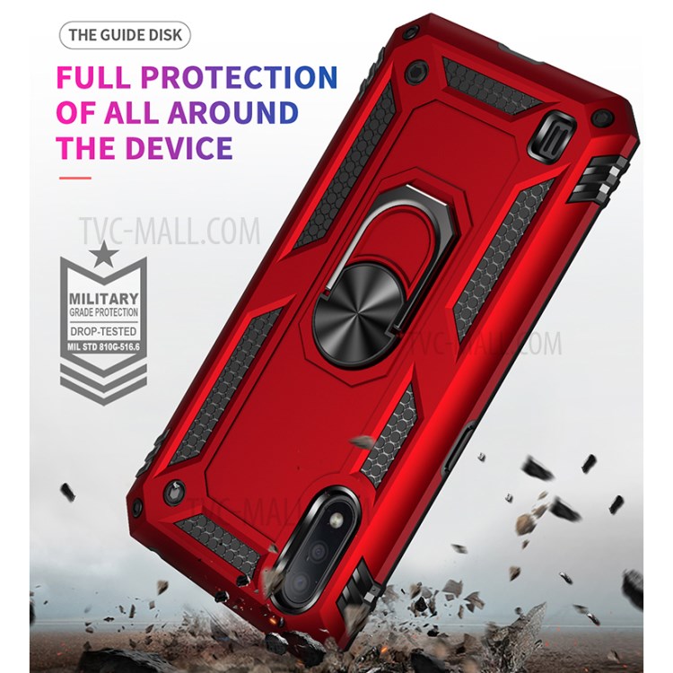 Hybrid PC + TPU Phone Case Shell Anti-Fall Finger Ring Kickstand for Samsung Galaxy M01 - Red-3