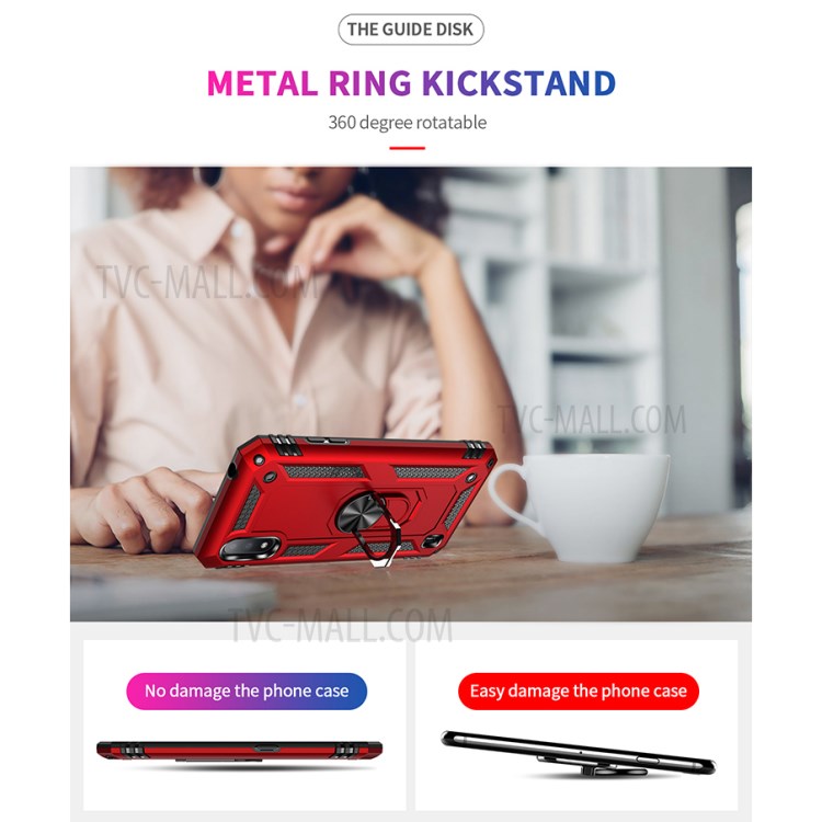 Hybrid PC + TPU Phone Case Shell Anti-Fall Finger Ring Kickstand for Samsung Galaxy M01 - Red-6