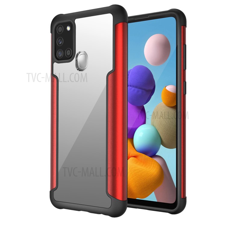 Full Protection Drop Resistant Metal + TPU + Plastic Hybrid Back Cover for Samsung Galaxy A21s - Red-1