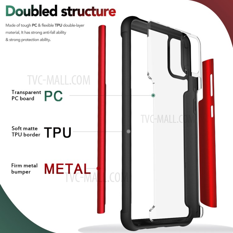 Full Protection Drop Resistant Metal + TPU + Plastic Hybrid Back Cover for Samsung Galaxy A21s - Red-2