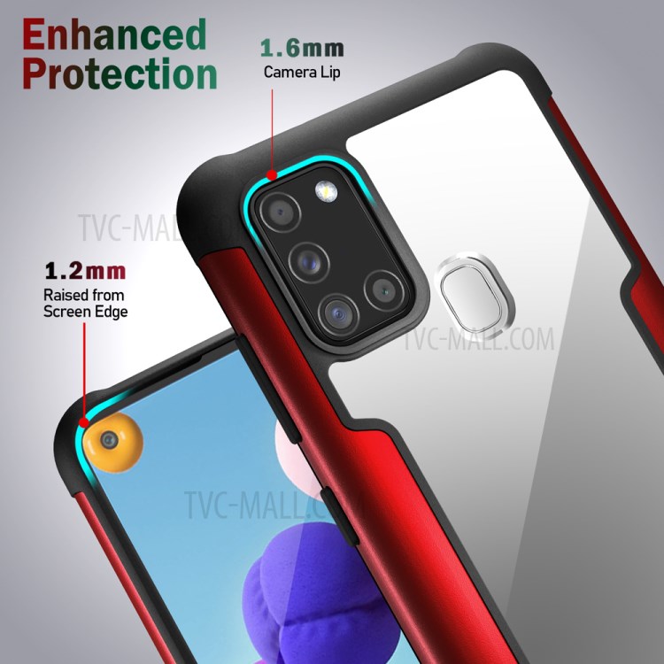 Full Protection Drop Resistant Metal + TPU + Plastic Hybrid Back Cover for Samsung Galaxy A21s - Red-3