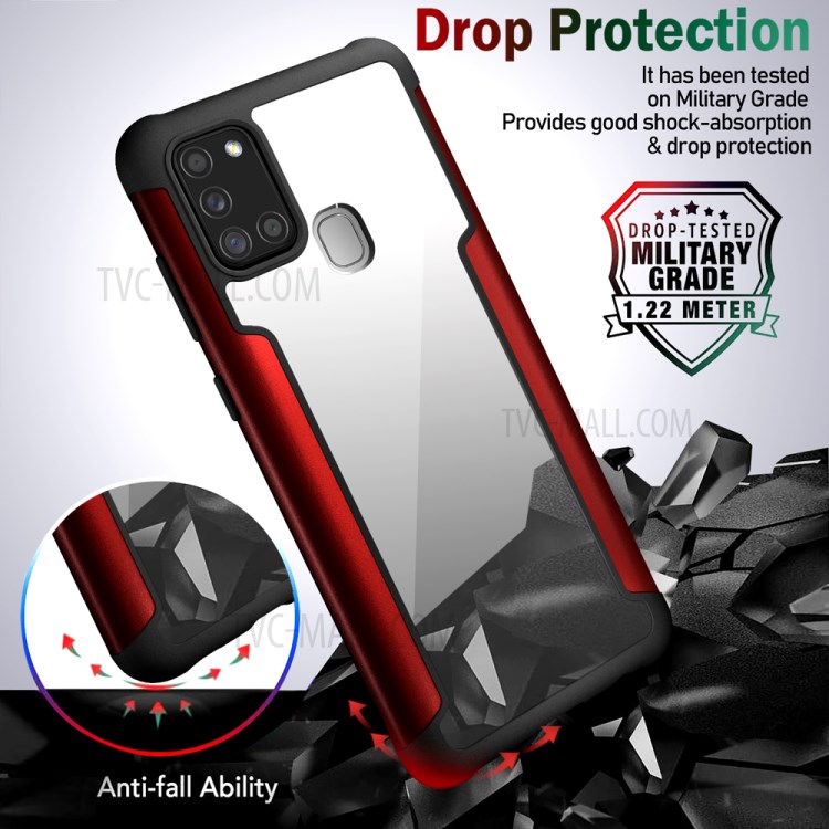 Full Protection Drop Resistant Metal + TPU + Plastic Hybrid Back Cover for Samsung Galaxy A21s - Red-4