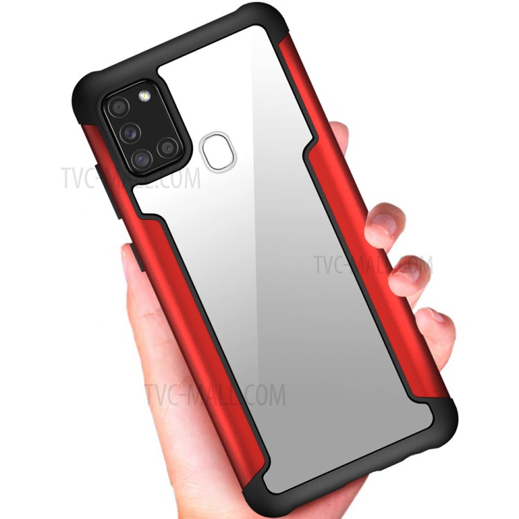 Full Protection Drop Resistant Metal + TPU + Plastic Hybrid Back Cover for Samsung Galaxy A21s - Red-5