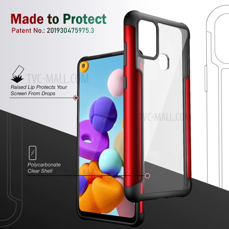 Full Protection Drop Resistant Metal + TPU + Plastic Hybrid Back Cover for Samsung Galaxy A21s - Red-6