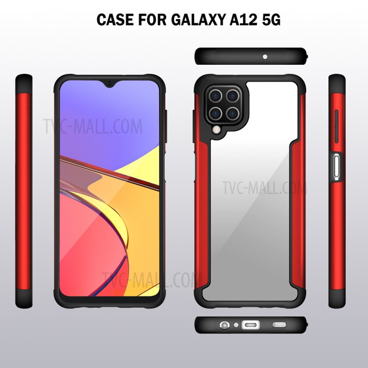 Full Protection Drop Resistant Metal + TPU + Plastic Hybrid Back Cover for Samsung Galaxy A12 - Red-2