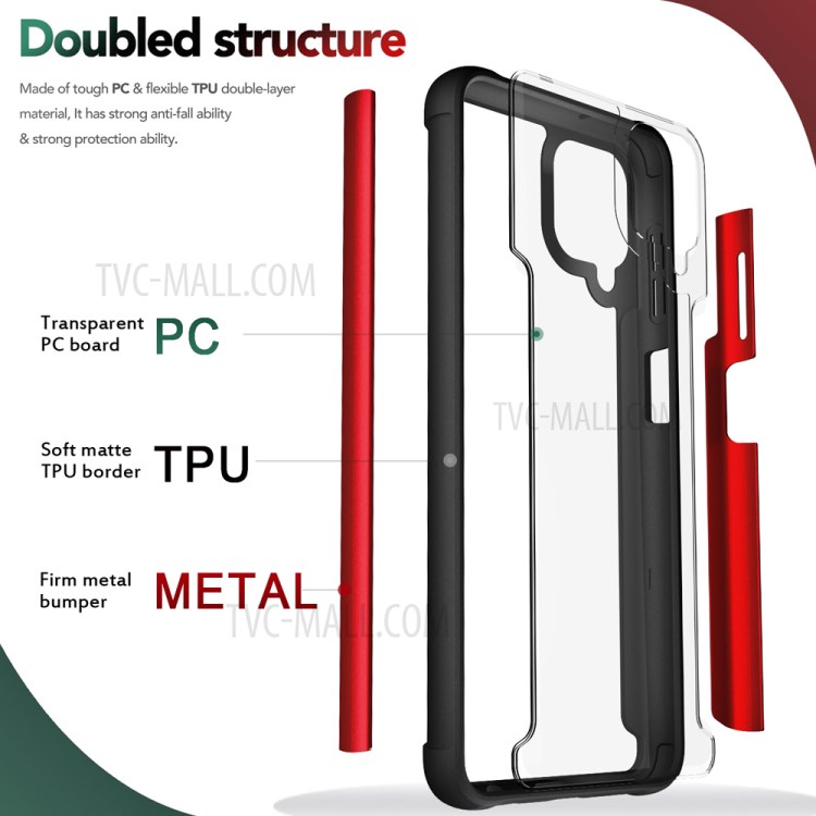 Full Protection Drop Resistant Metal + TPU + Plastic Hybrid Back Cover for Samsung Galaxy A12 - Red-3