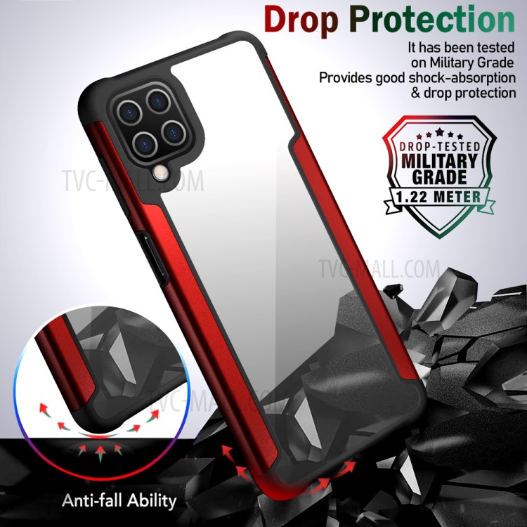 Full Protection Drop Resistant Metal + TPU + Plastic Hybrid Back Cover for Samsung Galaxy A12 - Red-5
