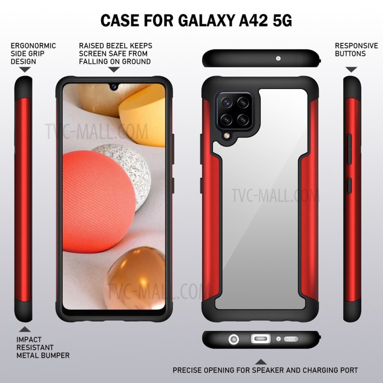 Metal + TPU + Plastic Combo Full Protection Hybrid Back Cover Drop Resistant for Samsung Galaxy A42 5G - Red-6