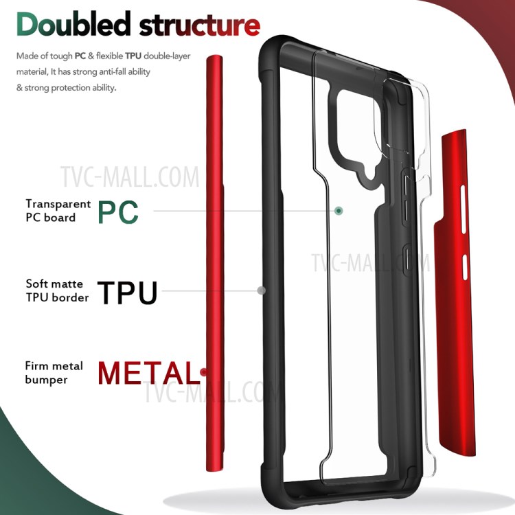 Metal + TPU + Plastic Combo Full Protection Hybrid Back Cover Drop Resistant for Samsung Galaxy A42 5G - Red-8
