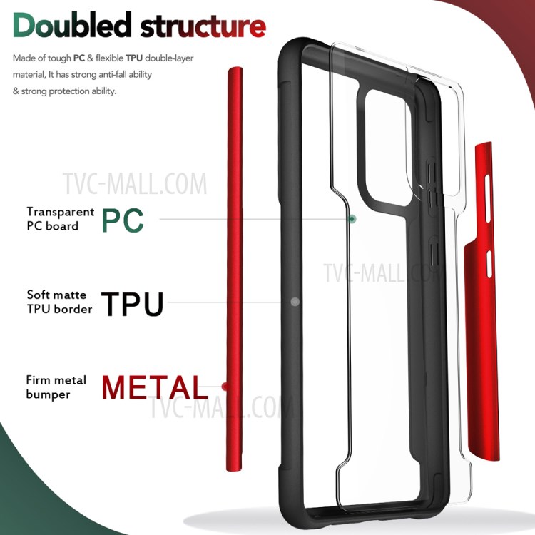 Drop Resistant Full Protection Metal + TPU + Plastic Combo Hybrid Back Cover for Samsung Galaxy A72 4G/5G - Red-2
