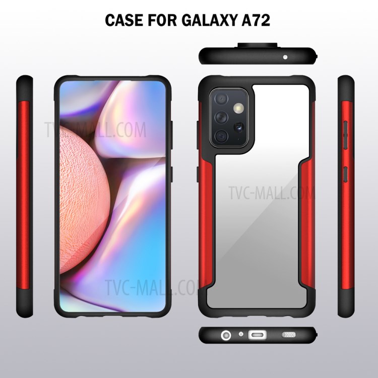 Drop Resistant Full Protection Metal + TPU + Plastic Combo Hybrid Back Cover for Samsung Galaxy A72 4G/5G - Red-9