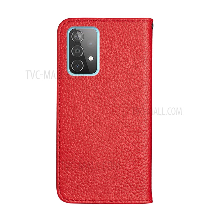 Metal Buckle Automatic absorption Litchi Skin Leather Case with Card Holder for Samsung Galaxy A52 5G / 4G - Red-3