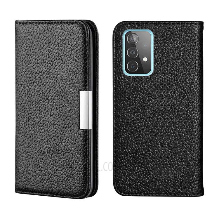 Metal Buckle Automatic absorption Litchi Skin Leather Case with Card Holder for Samsung Galaxy A52 5G / 4G - Black-1