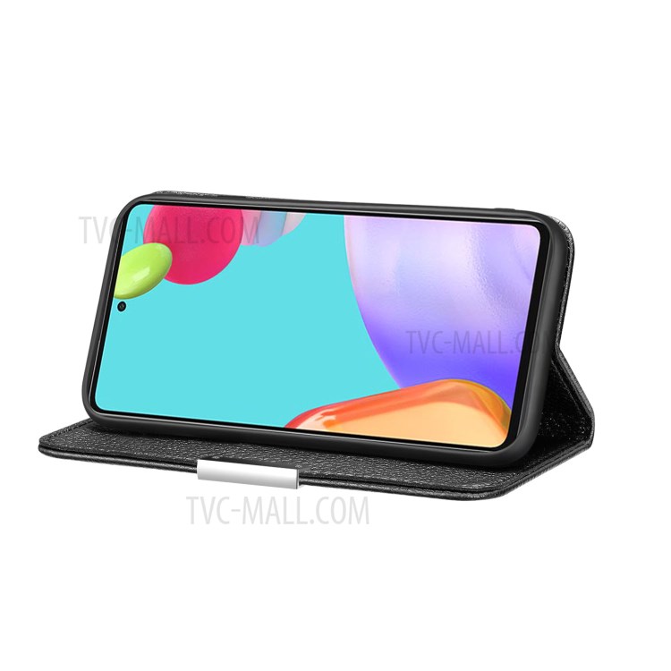 Metal Buckle Automatic absorption Litchi Skin Leather Case with Card Holder for Samsung Galaxy A52 5G / 4G - Black-2