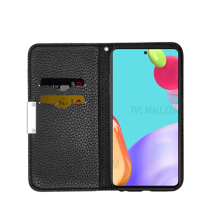 Metal Buckle Automatic absorption Litchi Skin Leather Case with Card Holder for Samsung Galaxy A52 5G / 4G - Black-4