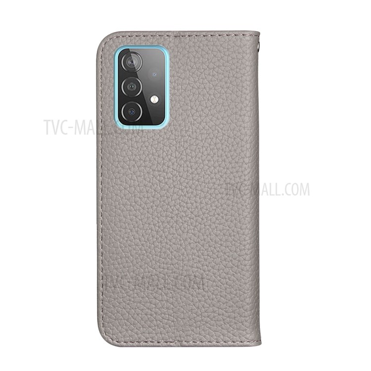 Metal Buckle Automatic absorption Litchi Skin Leather Case with Card Holder for Samsung Galaxy A52 5G / 4G - Grey-3