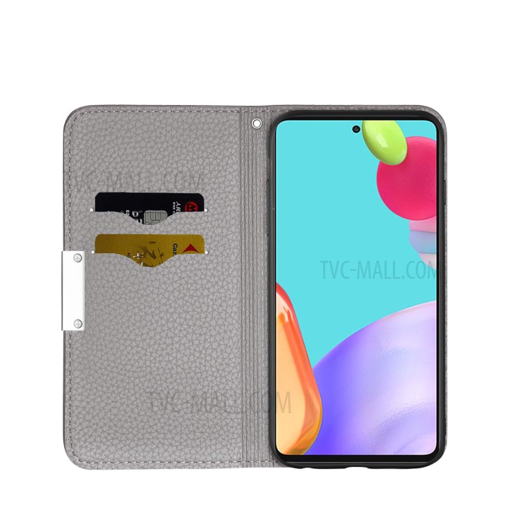 Metal Buckle Automatic absorption Litchi Skin Leather Case with Card Holder for Samsung Galaxy A52 5G / 4G - Grey-4