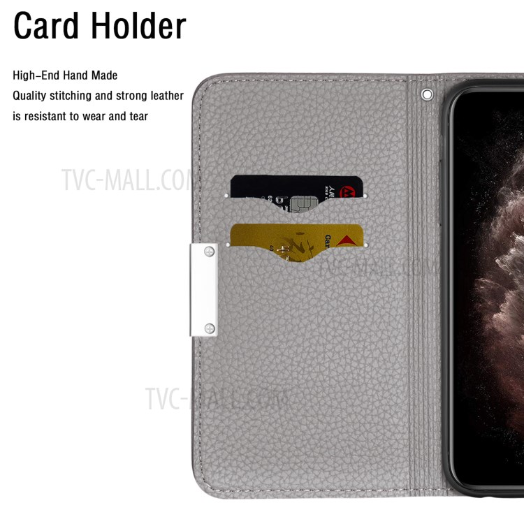 Metal Buckle Automatic absorption Litchi Skin Leather Case with Card Holder for Samsung Galaxy A52 5G / 4G - Grey-8