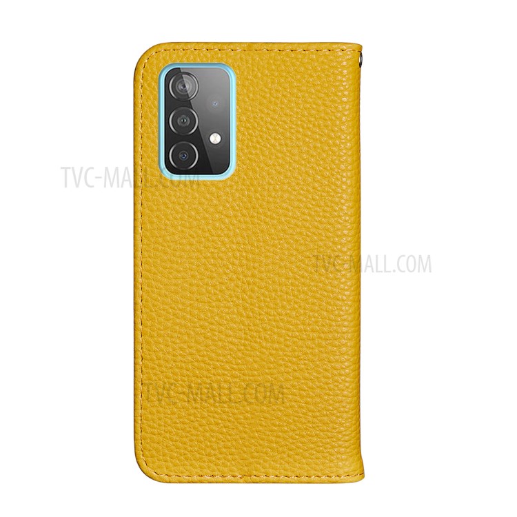 Metal Buckle Automatic absorption Litchi Skin Leather Case with Card Holder for Samsung Galaxy A52 5G / 4G - Yellow-3