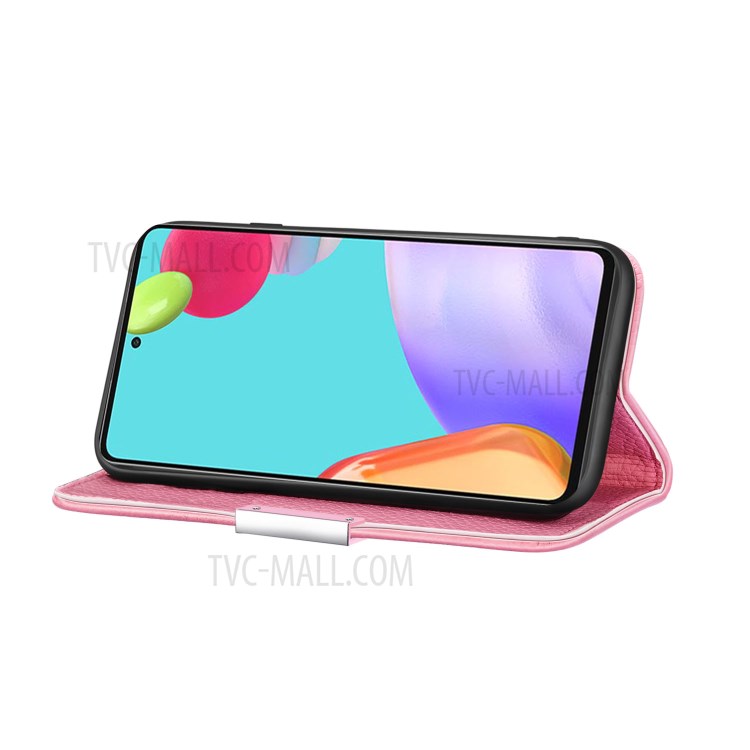 Metal Buckle Automatic absorption Litchi Skin Leather Case with Card Holder for Samsung Galaxy A52 5G / 4G - Pink-2