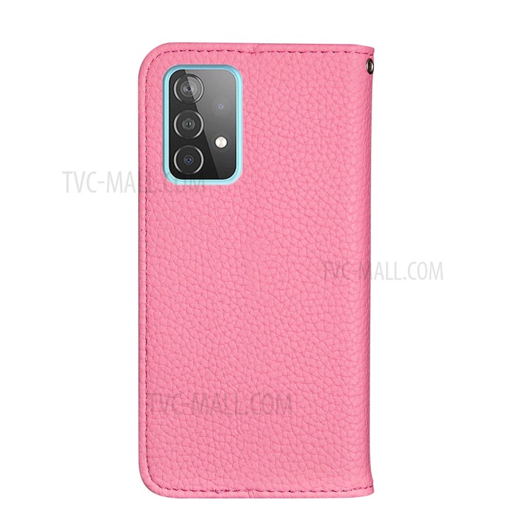 Metal Buckle Automatic absorption Litchi Skin Leather Case with Card Holder for Samsung Galaxy A52 5G / 4G - Pink-3