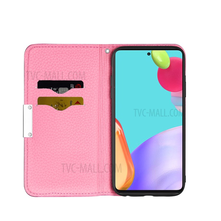 Metal Buckle Automatic absorption Litchi Skin Leather Case with Card Holder for Samsung Galaxy A52 5G / 4G - Pink-4