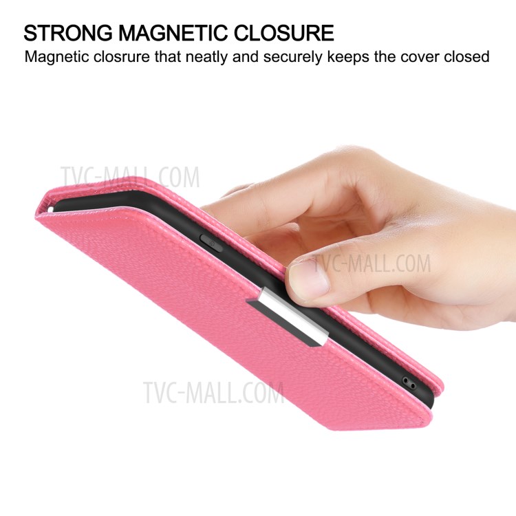 Metal Buckle Automatic absorption Litchi Skin Leather Case with Card Holder for Samsung Galaxy A52 5G / 4G - Pink-6