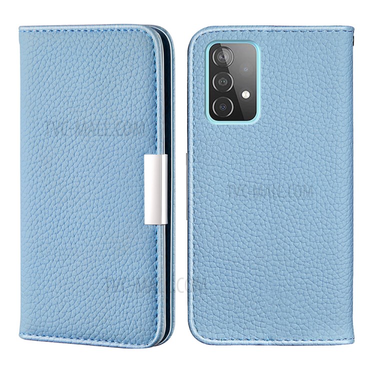 Metal Buckle Automatic absorption Litchi Skin Leather Case with Card Holder for Samsung Galaxy A52 5G / 4G - Blue-1