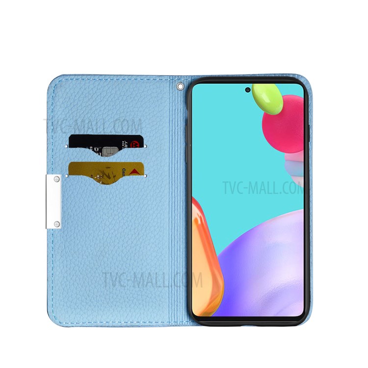 Metal Buckle Automatic absorption Litchi Skin Leather Case with Card Holder for Samsung Galaxy A52 5G / 4G - Blue-4