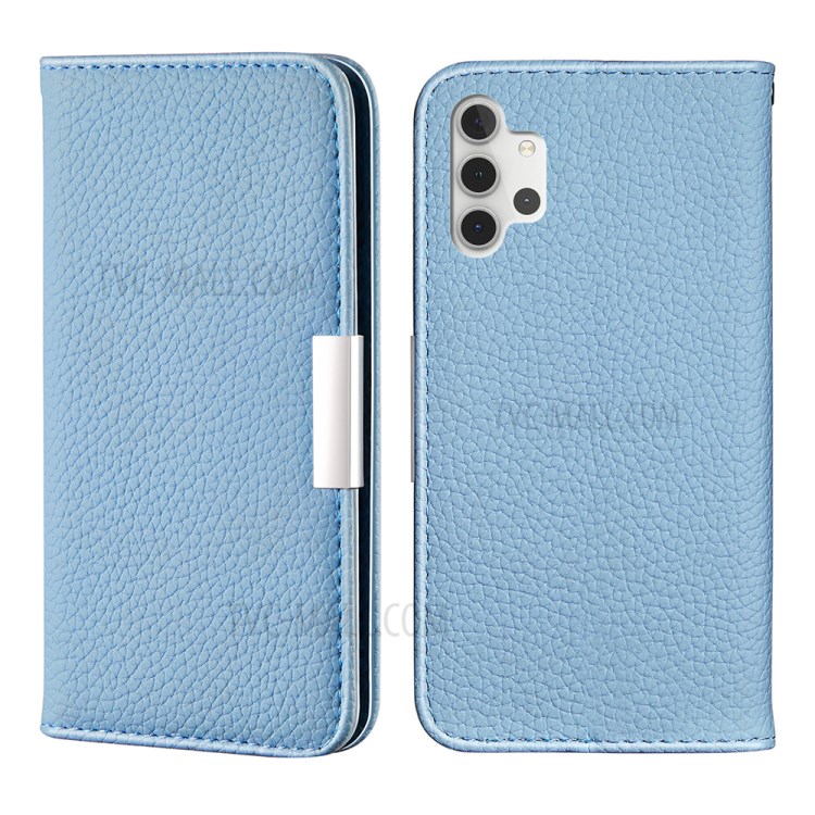 Metal Buckle Automatic absorption Litchi Skin Leather Cover with Card Holder for Samsung Galaxy A32 5G - Blue-1