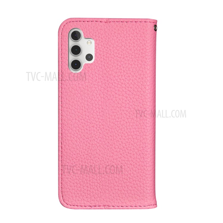 Metal Buckle Automatic absorption Litchi Skin Leather Cover with Card Holder for Samsung Galaxy A32 5G - Pink-3