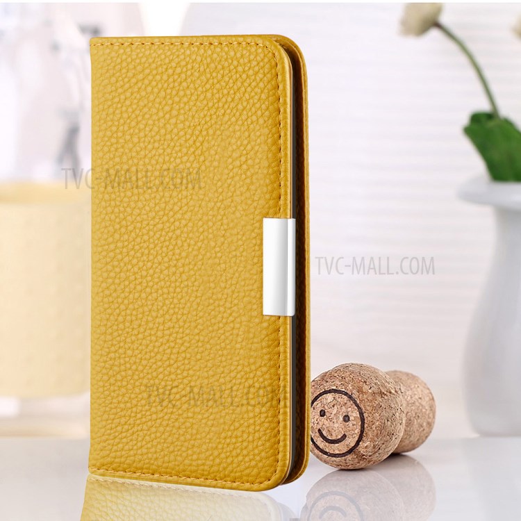 Metal Buckle Automatic absorption Litchi Skin Leather Cover with Card Holder for Samsung Galaxy A32 5G - Yellow-10