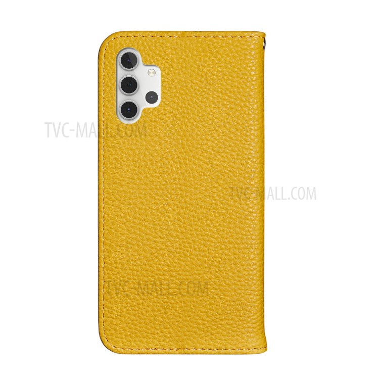 Metal Buckle Automatic absorption Litchi Skin Leather Cover with Card Holder for Samsung Galaxy A32 5G - Yellow-3