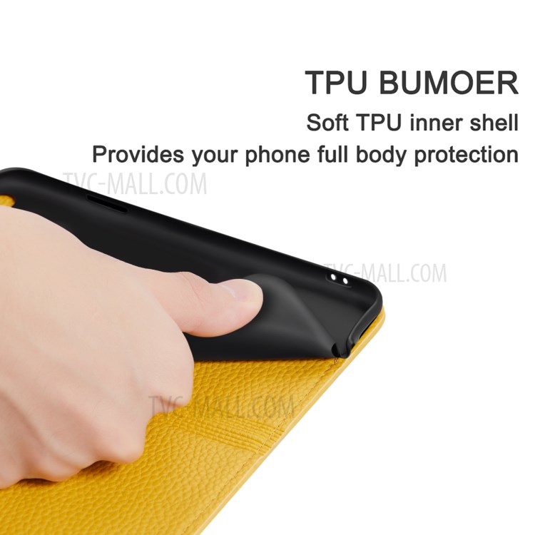 Metal Buckle Automatic absorption Litchi Skin Leather Cover with Card Holder for Samsung Galaxy A32 5G - Yellow-5