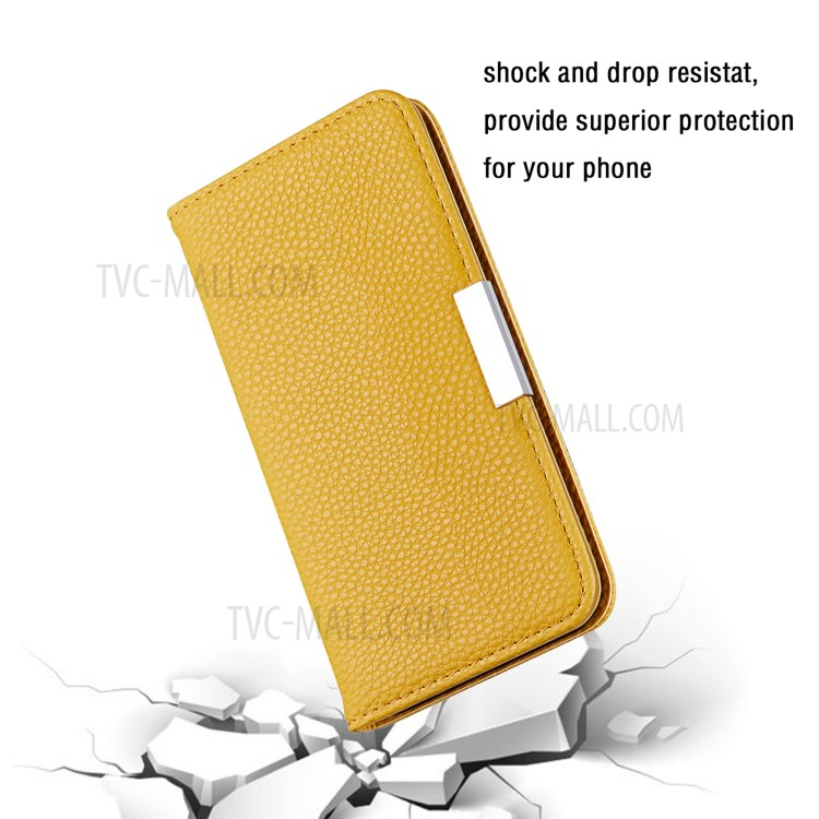 Metal Buckle Automatic absorption Litchi Skin Leather Cover with Card Holder for Samsung Galaxy A32 5G - Yellow-7