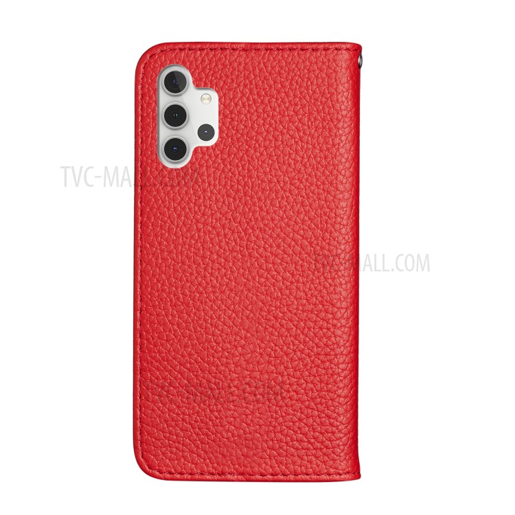 Metal Buckle Automatic absorption Litchi Skin Leather Cover with Card Holder for Samsung Galaxy A32 5G - Red-3