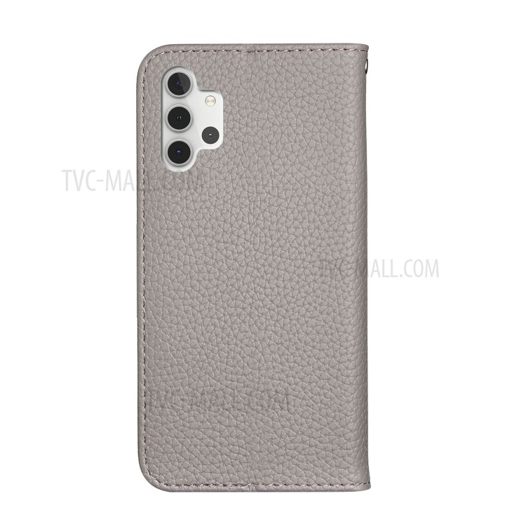 Metal Buckle Automatic absorption Litchi Skin Leather Cover with Card Holder for Samsung Galaxy A32 5G - Grey-3
