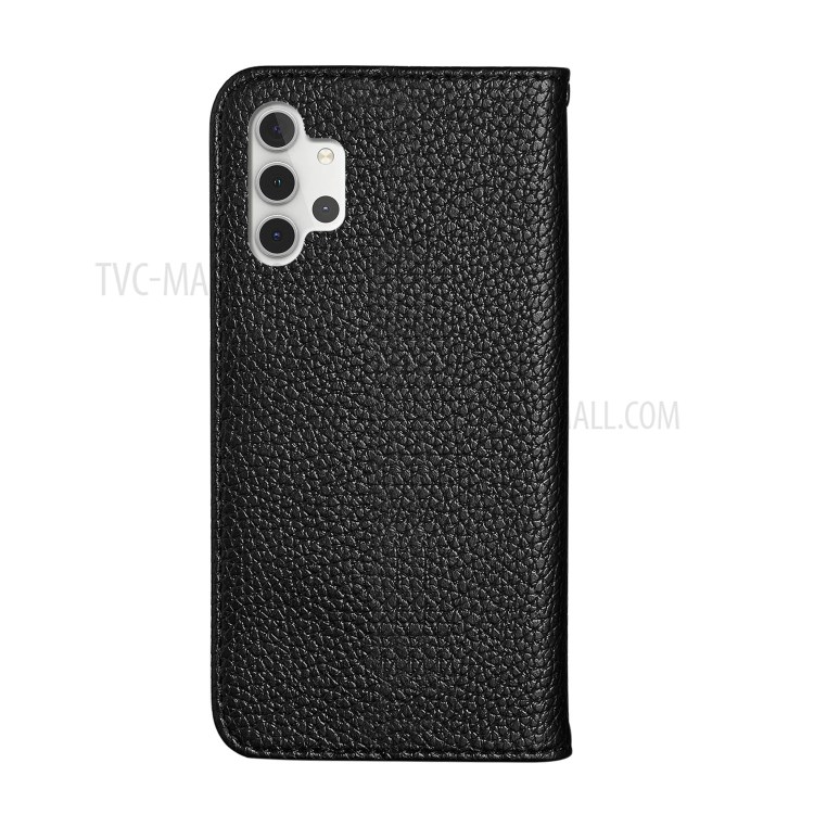 Metal Buckle Automatic absorption Litchi Skin Leather Cover with Card Holder for Samsung Galaxy A32 5G - Black-3