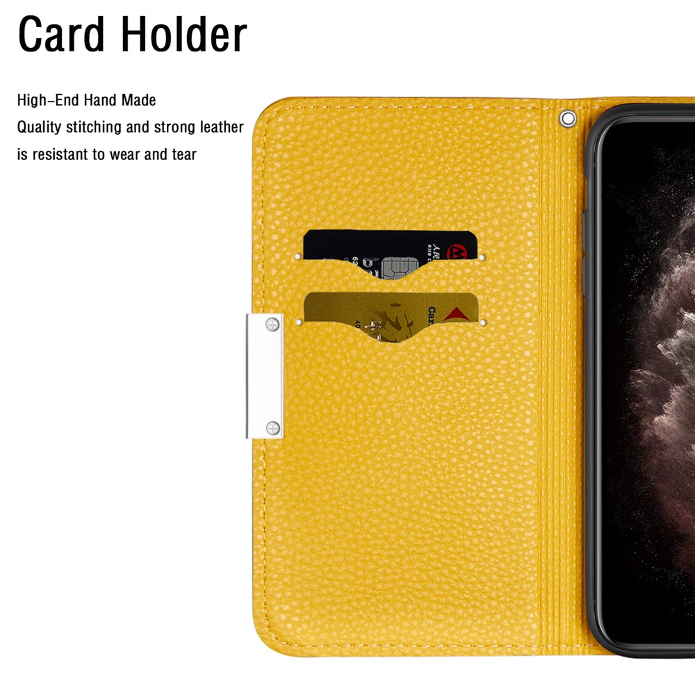Metal Buckle Automatic absorption Litchi Skin Leather Cover with Card Holder for Samsung Galaxy A12 - Yellow-8