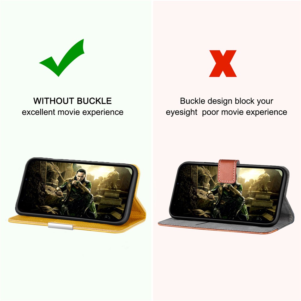 Metal Buckle Automatic absorption Litchi Skin Leather Cover with Card Holder for Samsung Galaxy A12 - Yellow-9