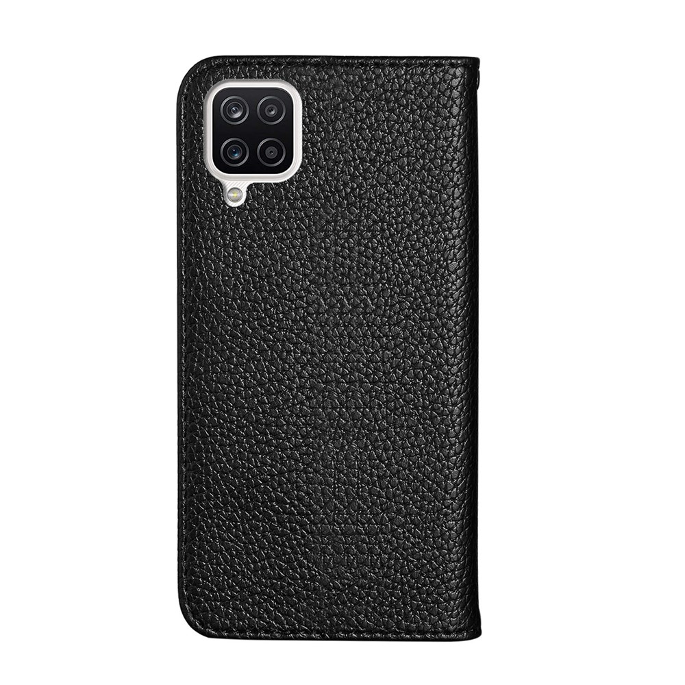 Metal Buckle Automatic absorption Litchi Skin Leather Cover with Card Holder for Samsung Galaxy A12 - Black-3