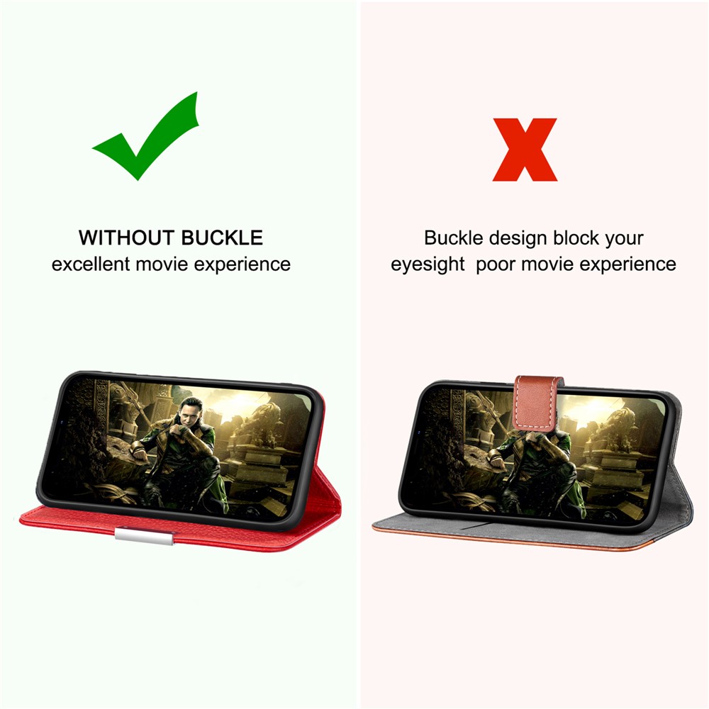 Metal Buckle Automatic absorption Litchi Skin Leather Cover with Card Holder for Samsung Galaxy A12 - Red-9