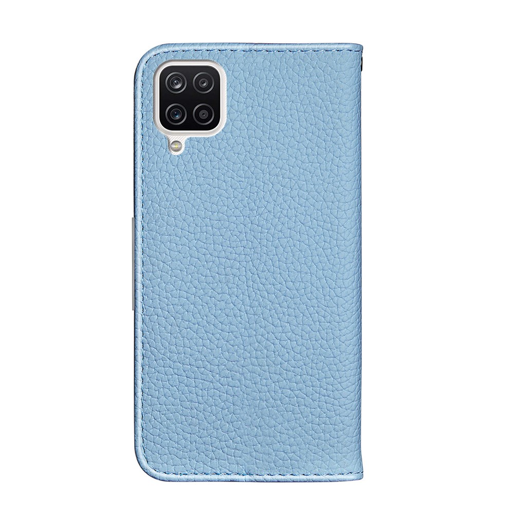 Metal Buckle Automatic absorption Litchi Skin Leather Cover with Card Holder for Samsung Galaxy A12 - Blue-3